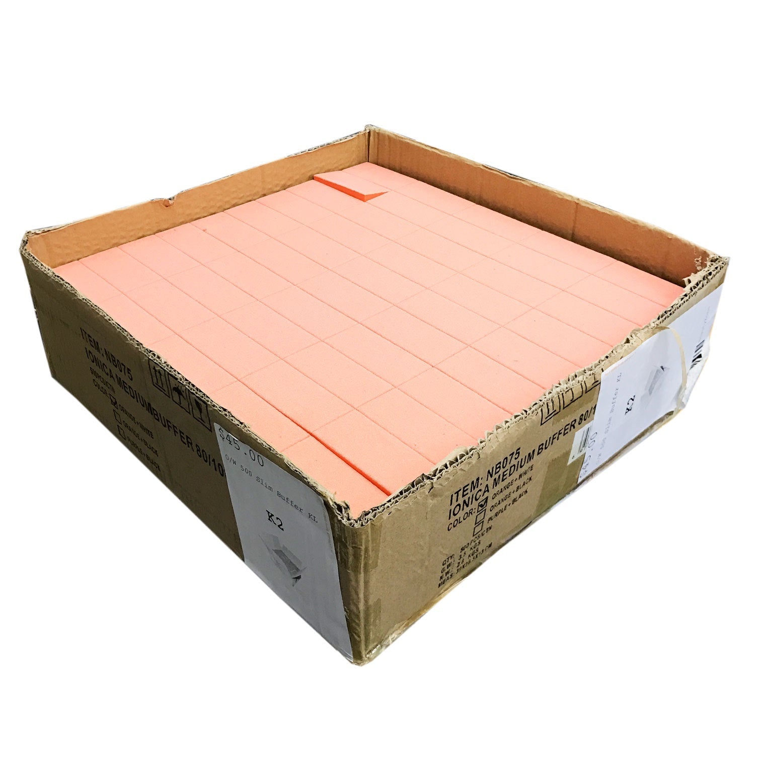 Slim Nail Buffer Orange White Grit 80/100 500 pc #K2 - BeautyzoneNailSupply