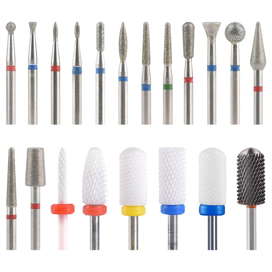 20pcs Nail Drill Bits Sets 3/32 Inch Diamond Cuticle Electric Nail File and Ceramic Acrylic Gel Nail Bit Kit Acrylic Nail Art Tools Carbide Cuticle Remover Bits for Manicure Pedicure Tool